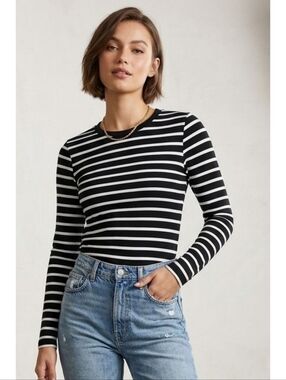 Gap Long Sleeve Modern Crew Striped Top Black & White Size M